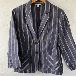 Cabi Style 871 100%‎ Linen 3/4 Sleeve Blue With White Pinstripe Blazer Jacket 8